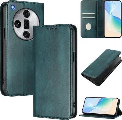 Immagine prodotto di Custodia per Oppo Find X7 Ultra, custodia in pelle vintage con protezione RFID, slot per carte, supporto Verde