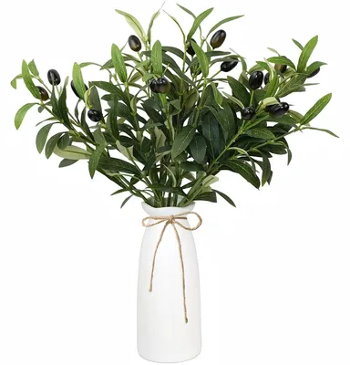 Künstlicher Olivenzweig in Keramikvase, 41 cm, 5 Stück