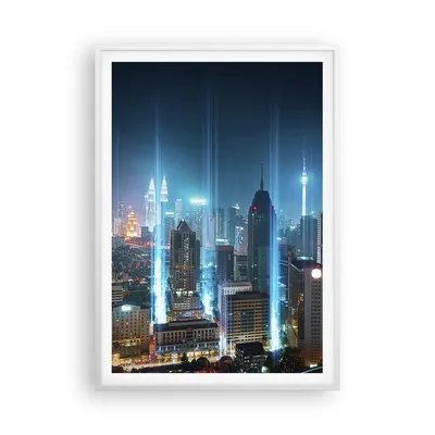 Produktbild von Gerahmtes Poster - Weißer Rahmen - Stadt Nacht Straße - 70x100 cm - Wand Bild - Wanddeko - Wandbilder - Kunstposter - Wandposter - Bilderrahmen - Bilder - Kunstdruck - Wandbild - P2WPA70x100-3903