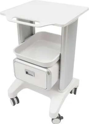 Produktbild von Medizinischer Rollwagen - Salon-Instrumentenwagen - Tragkraft 100 kg - 2 Ablagen - Metallrahmen & ABS - Höhe 76 cm - Mit Rollen - Rechteckig - Weiß