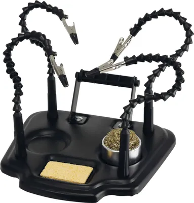Image de DAYTOOLS Aide au soudage LH-11M-1 | 4 bras flexibles en col de cygne | Pinces crocodile isolées | Pied métallique robuste | Eponge à souder, laine de nettoyage, support d'étain à souder inclus | Outil de précision pour le bricolage