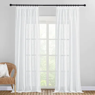 Obrázek produktu pro Záclona, poloprůhledná, vzhled lnu, s volánkovou ozdobou, rozměry 245 x 140 cm, balení obsahuje 2 kusy, barva: bílá