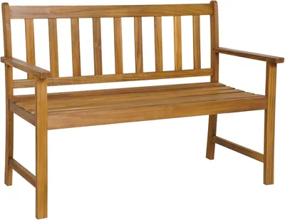 Image de Banc de jardin en bois, résistant aux intempéries, banc de 2 places en bois d'acacia, banc pour balcon supportant jusqu'à 360 kg, banc pour terrasse