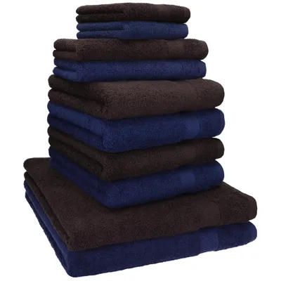 Produktbild von Betz 10-tlg. Handtuch-Set PREMIUM CLASSIC 2 Duschtücher 4 Handtücher 2 Gästetücher 2 Seiftücher  Farbe: dunkelblau & dunkelbraun