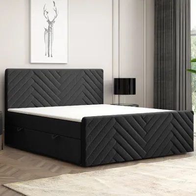 Produktbild von Boxspringbett MALIBU mit Bettkasten 180 x 200 cm Webstoff Schwarz Bett Bettkasten und Fussteil