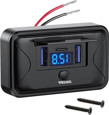 Image de Station de charge automobile 12V avec voltmètre et interrupteur - 18W USB-A et 36W USB-C