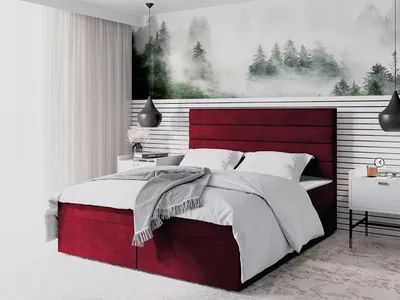 Obrázek produktu pro Moderní čalouněná postel 140x200 MAHERA s úložným prostorem - červená