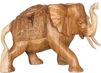Produktbild von Figur Elefanten Holz Stulptur Deko Tierfigur Afrika Handarbeit Schnitzerei Dekoration Massiv Natur 20 cm