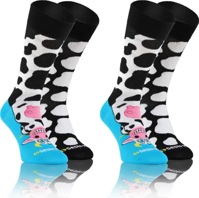 Produktbild von sesto senso Lustige Bunte Verschiedene Socken Baumwolle 2 Pack Uni Flecken Tiere 35-38 Kuh