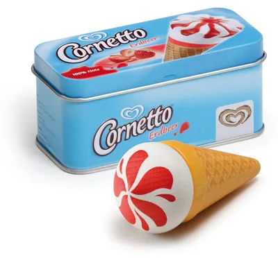 Produktbild von Erzi 14005 EIS Cornetto Erdbeer aus Holz in der Dose, Kaufladenartikel für Kinder, Rollenspiele