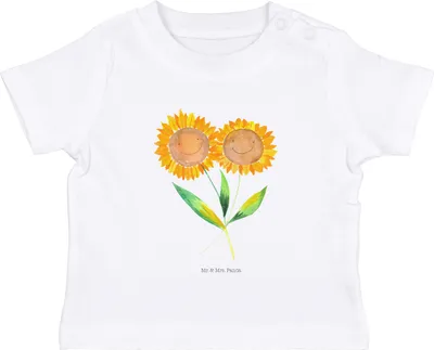 Produktbild von Mr. & Mrs. Panda Babyshirt Blume Sonnenblume 12. - 18. Monat - Weiß - Geschenk, Lieblingsmensch,  T-Shirt, Öko Baby, Zusammen, Top, Sonnenblumen, Vertrauen, Garten