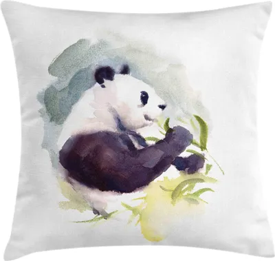Immagine prodotto di ABAKUHAUS Federa per cuscino Panda, illustrazione ad acquerello di un panda che mangia foglie di bambù, motivo animalistico visto di lato, 50 x 50 cm, multicolore