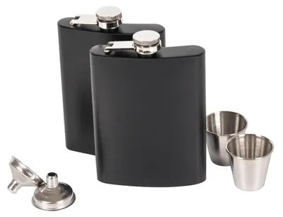 Hüftflasche-Set 2er Edelstahl 228 ml mit Trichter & Becher