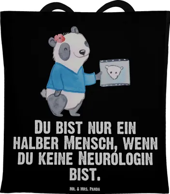 Produktbild von Mr. & Mrs. Panda Uni Tasche Neurologin Herz - Schwarz - Geschenk, Laptoptasche, Schultasche, Medizinstudium, Shopping, Tote Bag, Beruf, Lustig, Spruch