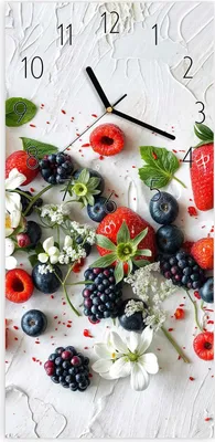 Produktbild von Wanduhr aus Glas mit Motiv Bunte Beeren- 30 x 60 cm - inkl. Aufhängesystem