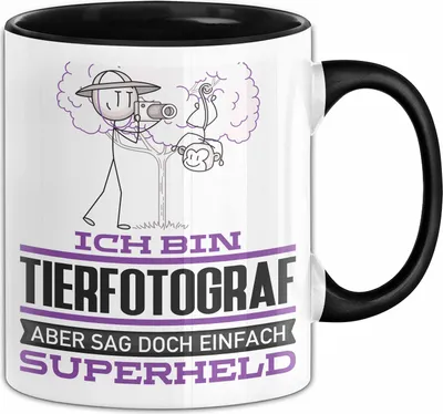 Produktbild von Tierfotograf Geschenk Tasse Ich Bin Tierfotograf Aber Sag Doch Einfach Superheld Lustige Geschenkdiee für Tierfotograf Kaffee-Becher (Schwarz)