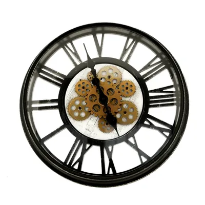 Immagine prodotto di Orologio da parete Sunay con design romano - Eleganza classica per la vostra casa Ø 50 cm in plastica nera