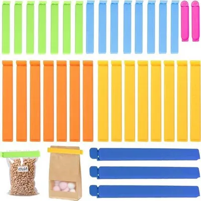 Image de Lot de 35 fermetures éclair pour emballages alimentaires, de différentes tailles et couleurs, idéal pour les snacks et les confiseries