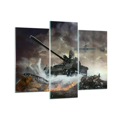 Produktbild von Bilder auf glas - Krieg Panzer Airplain Schlacht - 130x100cm - Glasbilder - Wandbilder - Kunstdruck - zum Aufhängen bereit - Wanddekoration aus Glas - Glas Bilder - Wandbild auf Glas - GCB130x100-2936