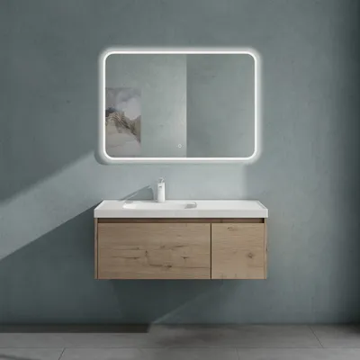 Produktbild von doporro Badmöbelset Waschbecken-Unterschrank mit Soft-close in Eiche Greige für Badezimmer 100x50X40cm inkl. Mineralguss-Waschbecken und LED-Spiegel Salerno