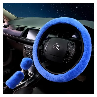 Produktbild von Lenkradbezug Plüsch 3er-Set Winter Warm Lenkradabdeckung Universal Plüsch Lenkradhülle Auto Bequem Handbremse Schaltabdeckung Und Lenkradschoner Blau