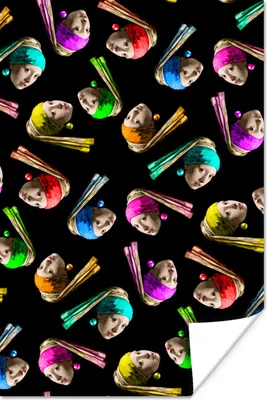 Produktbild von MuchoWow® Poster Mädchen mit einem Perlenohrring - Muster - Regenbogen 80x120 cm - Papierdruck