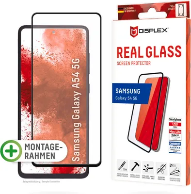 Produktbild von Displex Panzerglas (10H) für Samsung Galaxy A54 5G, Eco-Montagerahmen, Full Cover, Samsung, Galaxy A54 5G, Trockene Anwendung, Staubresistent, Kratzresistent, Schockresistent, Transparent, 1 Stück(e)
