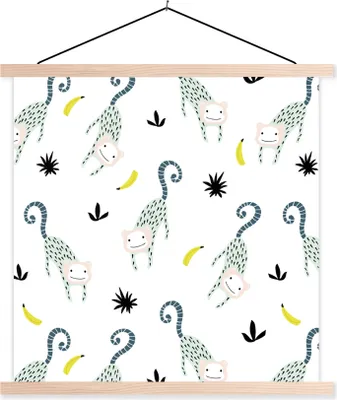Produktbild von MuchoWow® Textilposter Dschungel - Affe - Banane 120x120 cm mit holzfarbenen Rahmen - Textil-Poster