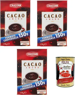 Produktbild von Crastan, cacao in polvere, Kakaopulver, Ideal für süß und cakes, gluten free 3x 150g + Italian Gourmet polpa 400g
