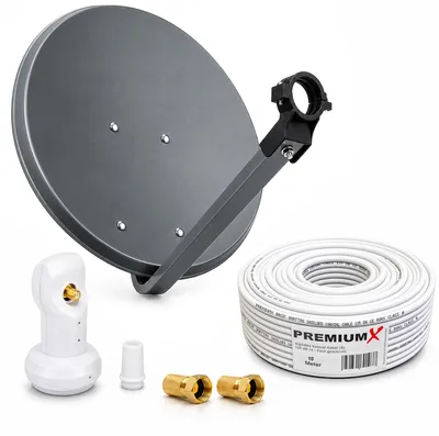 Produktbild von PremiumX Camping Sat Anlage 45cm Antenne Single LNB Weiß 10m Kabel 2x F-Stecker