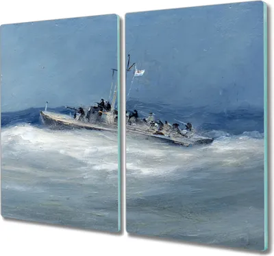 Produktbild von Coloray Herdabdeckplatte 2x30x52 cm Schneidebrett Kochplattenabdeckung Küchenbrett Hackbrett - Malerei Ozean Meer Schiff