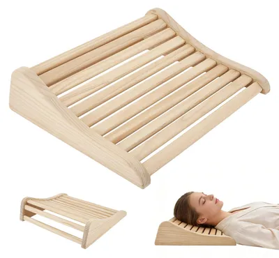 Imagen del producto de Reposacabezas ergonómico para sauna, fabricado en madera de abachi