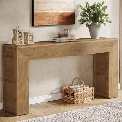 Obrázok produktu pre Konferenčný stolík 160 cm, úzky, príborník, stolík do obývačky, drevený, vhodný za pohovku, industriálny dizajn, vstupný stolík, svetlohnedý