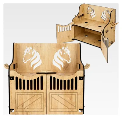 Produktbild von Hobby Horse Wandhalterung – Halterung für 2 Steckenpferde | Hobby Horsing Pferdestall mit Türen, Haken & Stecksystem | Wandmontage mit Schrauben & Dübel