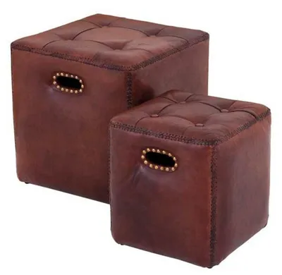 Immagine prodotto di Casa Padrino Set di sgabelli in vera pelle marrone - Mobili in pelle (2 sgabelli)