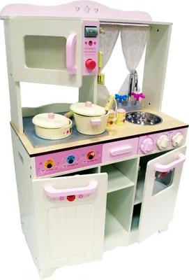 Immagine prodotto di 4iQ HANIA Cucina giocattolo in legno per bambini Bianco / Rosa 60x30x97 cm