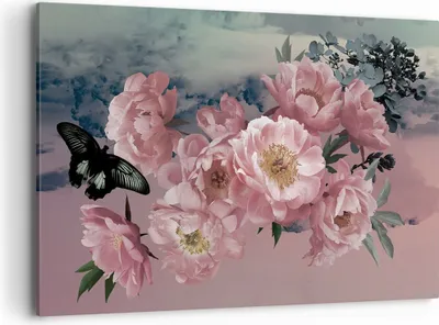 Produktbild von Bild auf Leinwand - Leinwandbild - Einteilig - Blumen Schmetterling Wolken - 120x80cm - Wand Bild - Wanddeko - Wandbilder - Leinwanddruck - Bilder - Wanddekoration - Leinwand bilder - AA120x80-4881