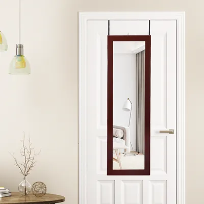 Produktbild von COSTWAY 120cm Schmuckschrank mit Ganzkörperspiegel und eingebautem Schminkspiegel, Schmuck Spiegelschrank für Ringe, Kettenhaken und Ohrringe (Braun)