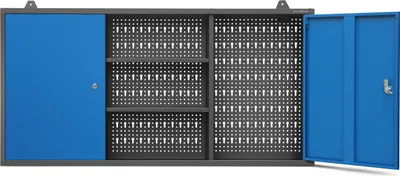 Produktbild von Hängeschrank Werkzeugschrank Werkstattschrank Metallschrank mit Lochwand Metall, 120 cm x 60 cm x 20 cm, Farbe: Anthrazit-Blau