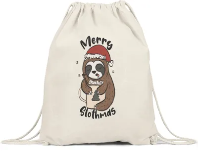 Produktbild von Merry Slothmas Turnbeutel Gymsack  Weihnachten Merry Christmas Weihnachtsabend Zimt Heilig Abend Winter Weihnachtszeit