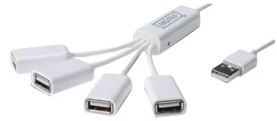Produktbild von Digitus Slim Spider USB-Hub, 480 Mbit/s, Weiß, 1,00 m, China, Microsoft Windows 7/Vista/XP, Mac OS 10.x, 170 mm