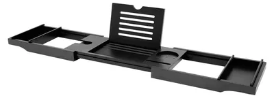 Produktbild von Ausziehbare Badewannenablage - Bambus Badewannentablett - Verstellbar 75-111 cm - Breite 22,8 cm - Tragkraft 5-10 kg - Schwarz