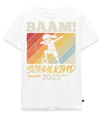 Produktbild von Spreadshirt Bääm! Schulkind 2025 Einschulung Kinder Premium T-Shirt, 122/128 (6 Jahre), Weiß