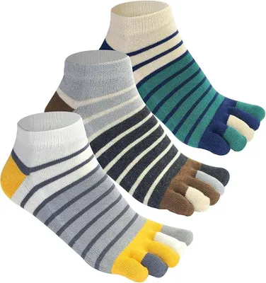 Produktbild von Zehensocken Herren - 3 Paar - Größe 38–43 - Baumwolle - Fünf-Finger-Socken mit glatter Zehennaht - Atmungsaktive Sportsocken - Für Wandern und Sport