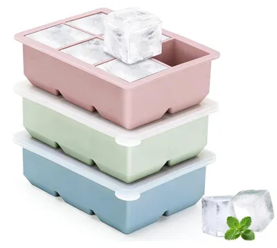 Image de Moules à glaçons en silicone avec couvercle, lot de 3, pour de gros glaçons, réutilisables