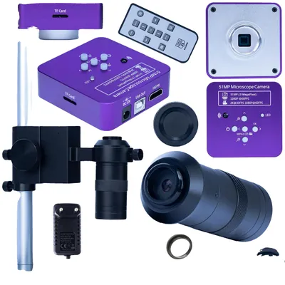 Image de Kit de microscope, caméra 51 MP, sorties HDMI et USB, rose, grossissement 100x