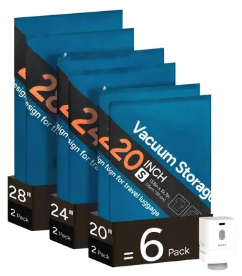 Immagine prodotto di Set di 6 sacchetti sottovuoto per abbigliamento, con pompa senza fili, che consente di risparmiare fino all'80% di spazio, marca Oxford, con connettore USB-C