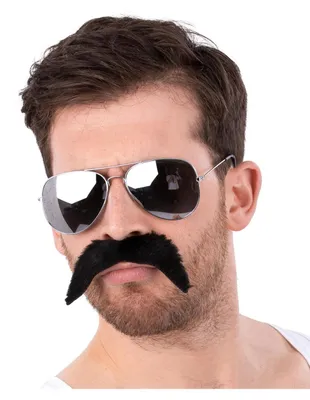 Produktbild von Ikonische 80er Pilotenbrille & Bart Kostüm-Set