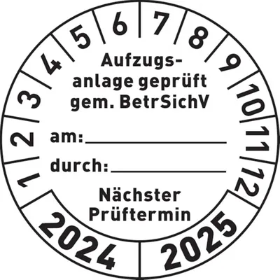 Produktbild von Dreifke® Aufkleber Prüfplakette, Aufzugsanlage  gem. BetrSichV, 2024/2...