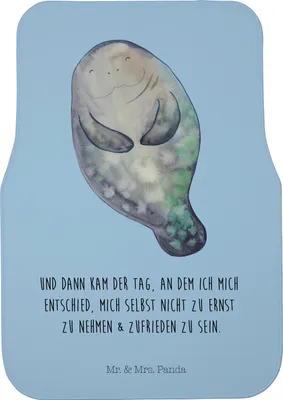 Produktbild von Mr. & Mrs. Panda Auto Fußmatte Seekuh Happy - Blau Pastell - Geschenk, Neustart, Respekt, Auto-Fußmatte, Freundin, Autoteppich, Seekühe, Achtsamkeit, Automatte, Meer